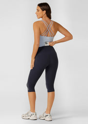 Lorna Jane Lotus No Chafe Phone Pocket 3/4 Leggings - Platinum Navy