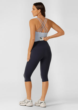 Lorna Jane Lotus No Chafe Phone Pocket 3/4 Leggings - Platinum Navy
