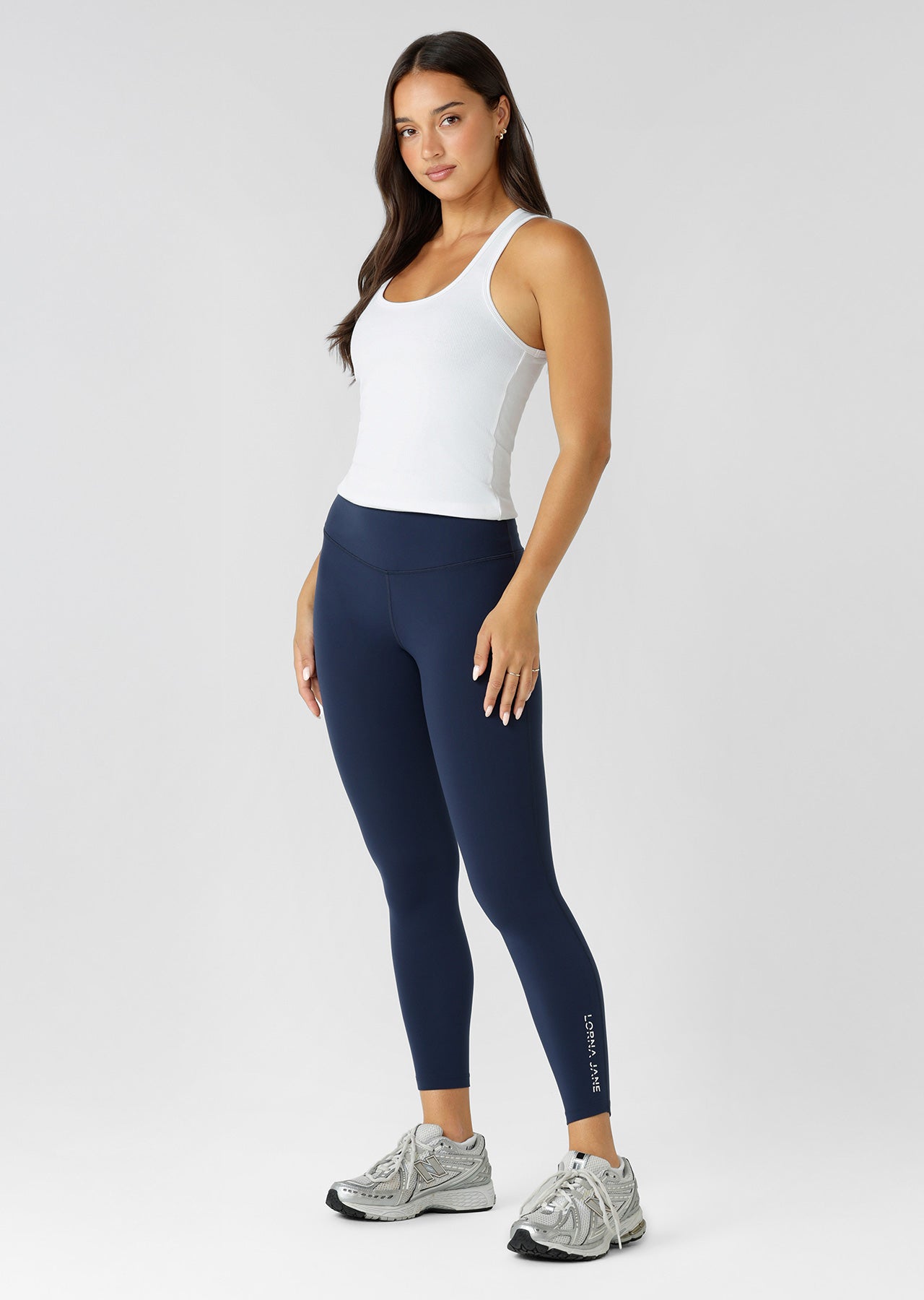 Lorna Jane Lotus No Chafe Phone Pocket Full Length Leggings - Dark Platinum Navy