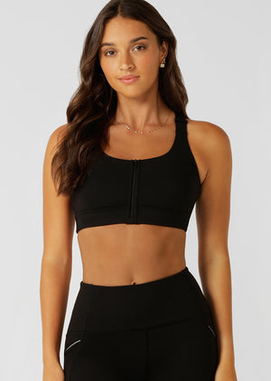 Lorna Jane Easy Zip On Max Support Sports Bra - Recycled Black