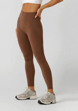 Lorna Jane Amy No Ride Phone Pocket Full Length Leggings - Chocolate