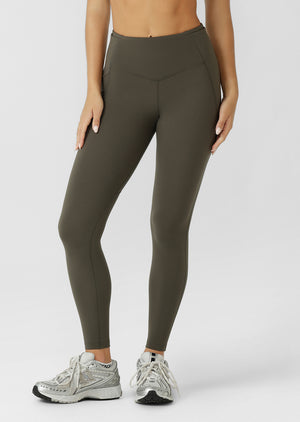 Lorna Jane Booty Lift And Support Pocket Full Length Leggings - Dark Khaki Haze