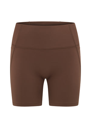 Lorna Jane Hi-Fold No Ride Pocket Bike Shorts - Chocolate