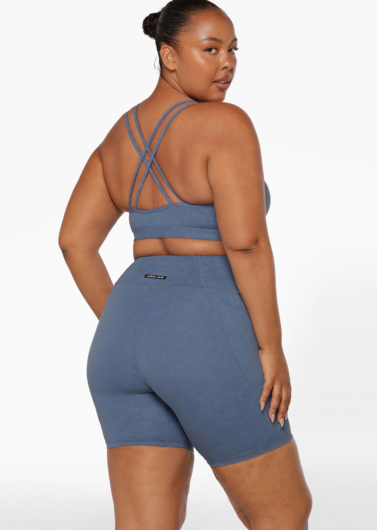 Lorna Jane Hi-Fold No Ride Bike Shorts - Washed Misty Blue