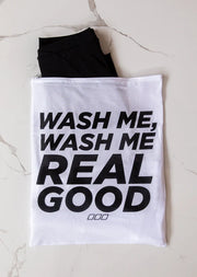 Washbag with text wash me, wash me real good