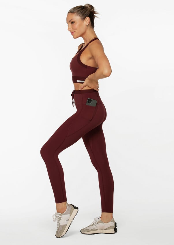 Keep Up Multi Pockets No Ride Ankle Biter Leggings, Red
