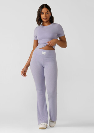 Women's Gray Solid Color High Waist Ribbed Flare Pants