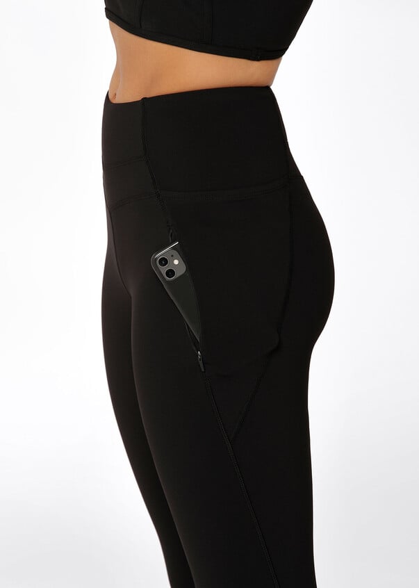 Zip Pocket Recycled Stomach Support Ankle Biter Leggings, Black