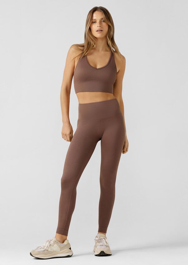 Tempo Ribbed Seamless Ankle Biter Leggings, Brown