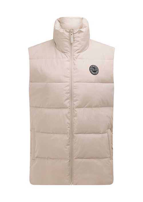 a long cream puffer vest
