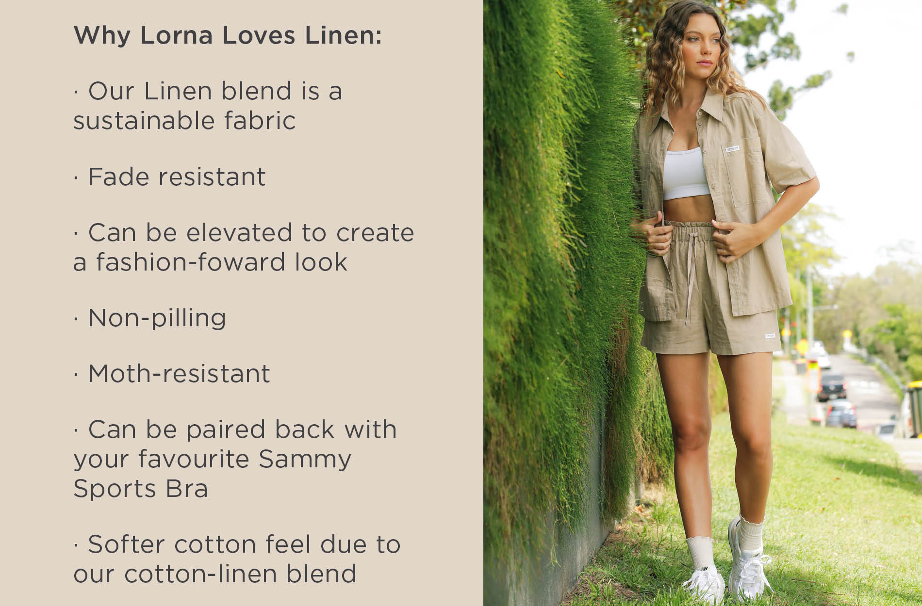 The Lorna Jane Linen Loungewear Collection dot points