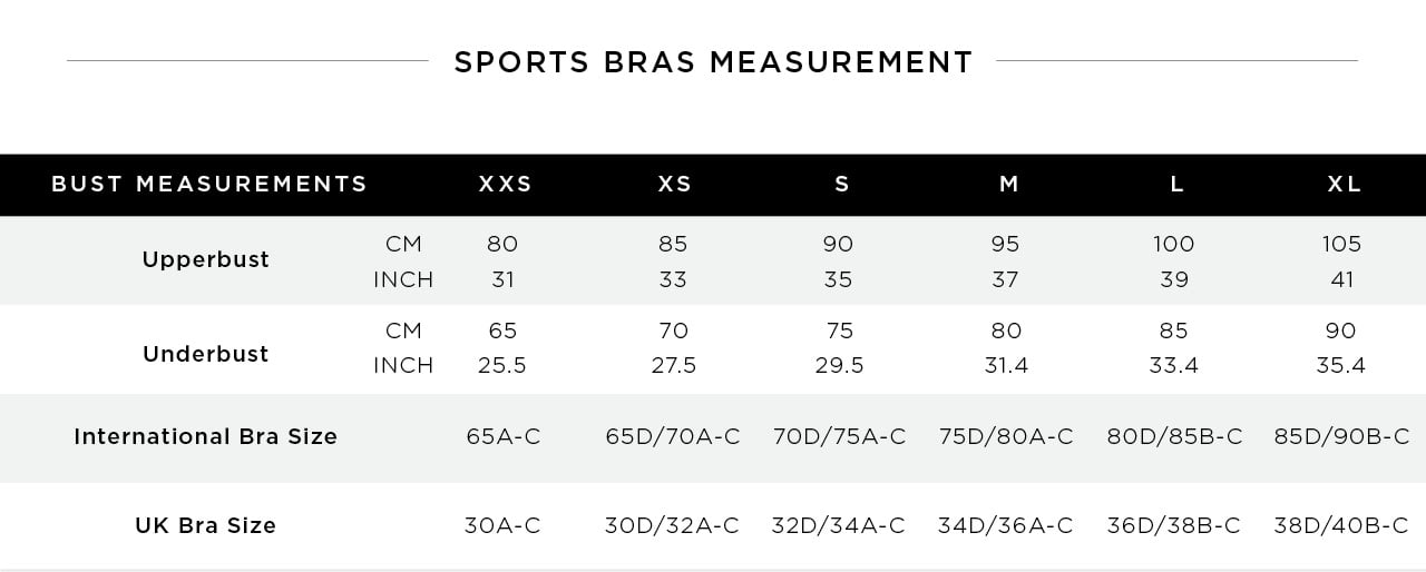 sports bra nike size chart